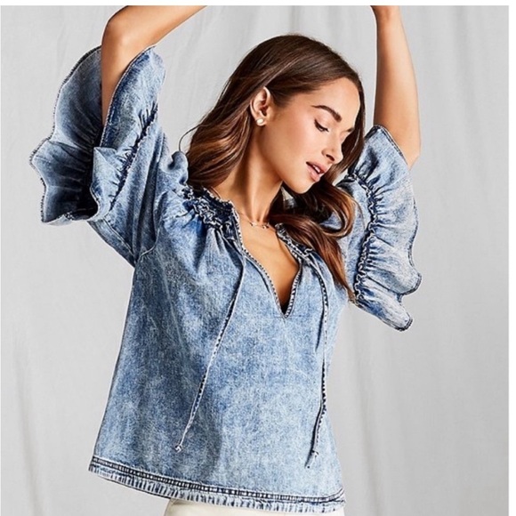 Free People Ainsley Denim Top - Picture 1 of 6